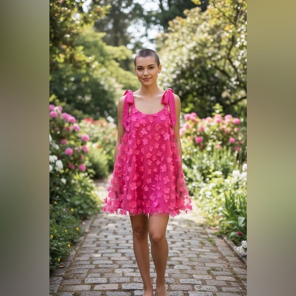 SHEIN Dresses & Skirts - SHEIN Hot Pink Floral Sleeveless Stretchy Dress
